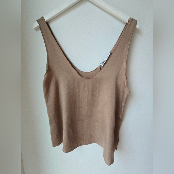 ZARA COFFEE CAPUCCINO BROWN LEOCELL TANK Sleeveless Top Size M - Picture 3 of 6